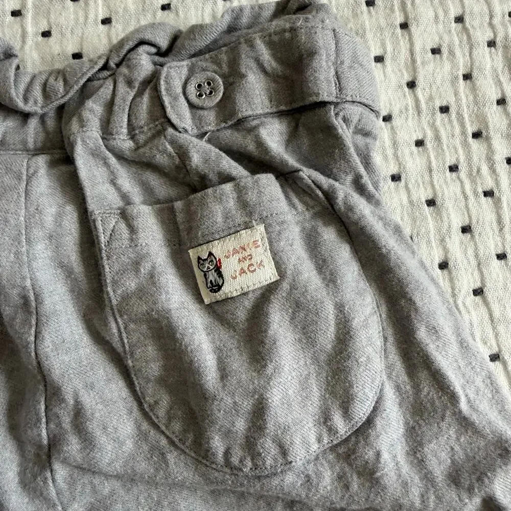 Janie And Jack Pants Wide Leg PaperBag Waist Gray Cuffed Ruffle Girl 3 3T